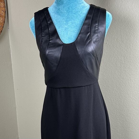 Express Women S Black Midi Dress With Faux Leather Top Accent Retro - Picture 8 of 13